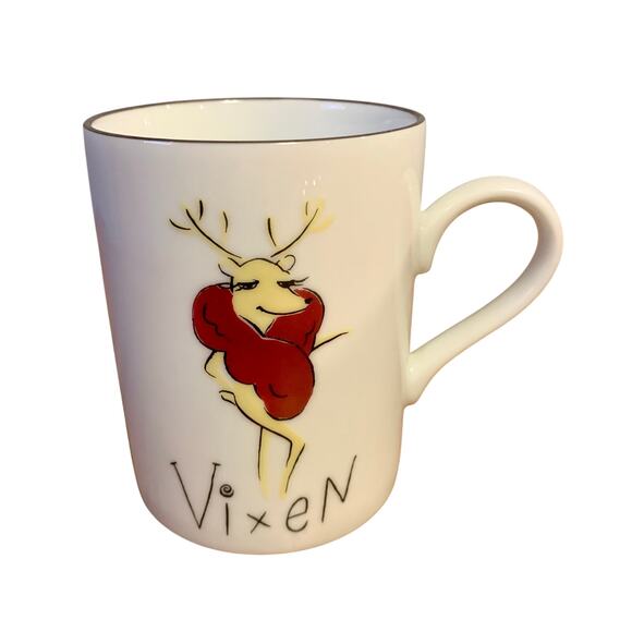 Pottery Barn Coffee Mug Cup Vixen Christmas Holiday Reindeer Porcelain 12oz - Picture 1 of 8